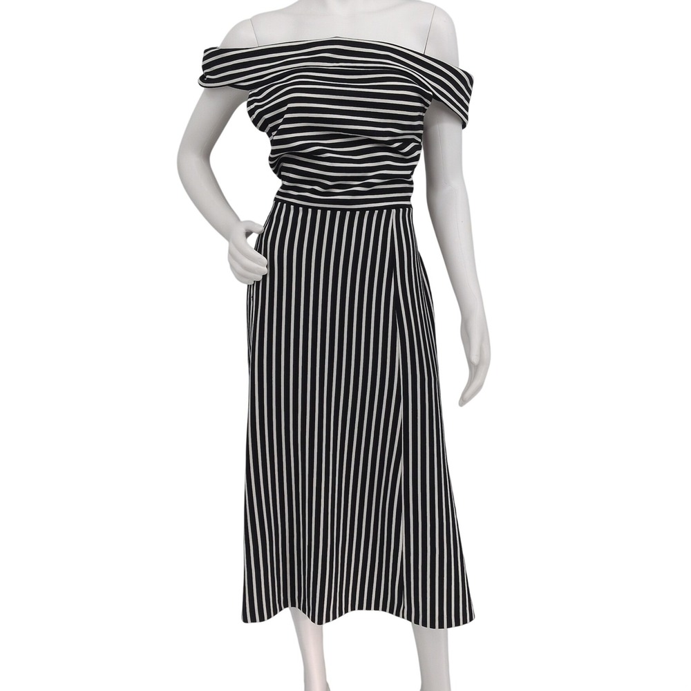 Banana Republic Midi A line Dress Stiped Off Shoulder Preppy Old Money Pocket 14